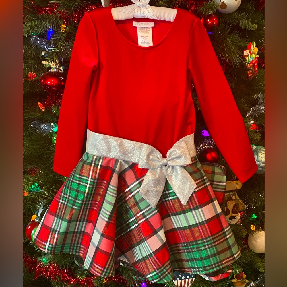 Bonnie Jean girls red and sparkly plaid dress size 5